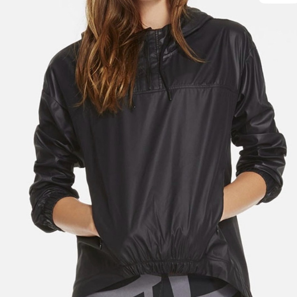 Fabletics Black 1/4 Zip Hooded Windbreaker Jacket Women’s Size L